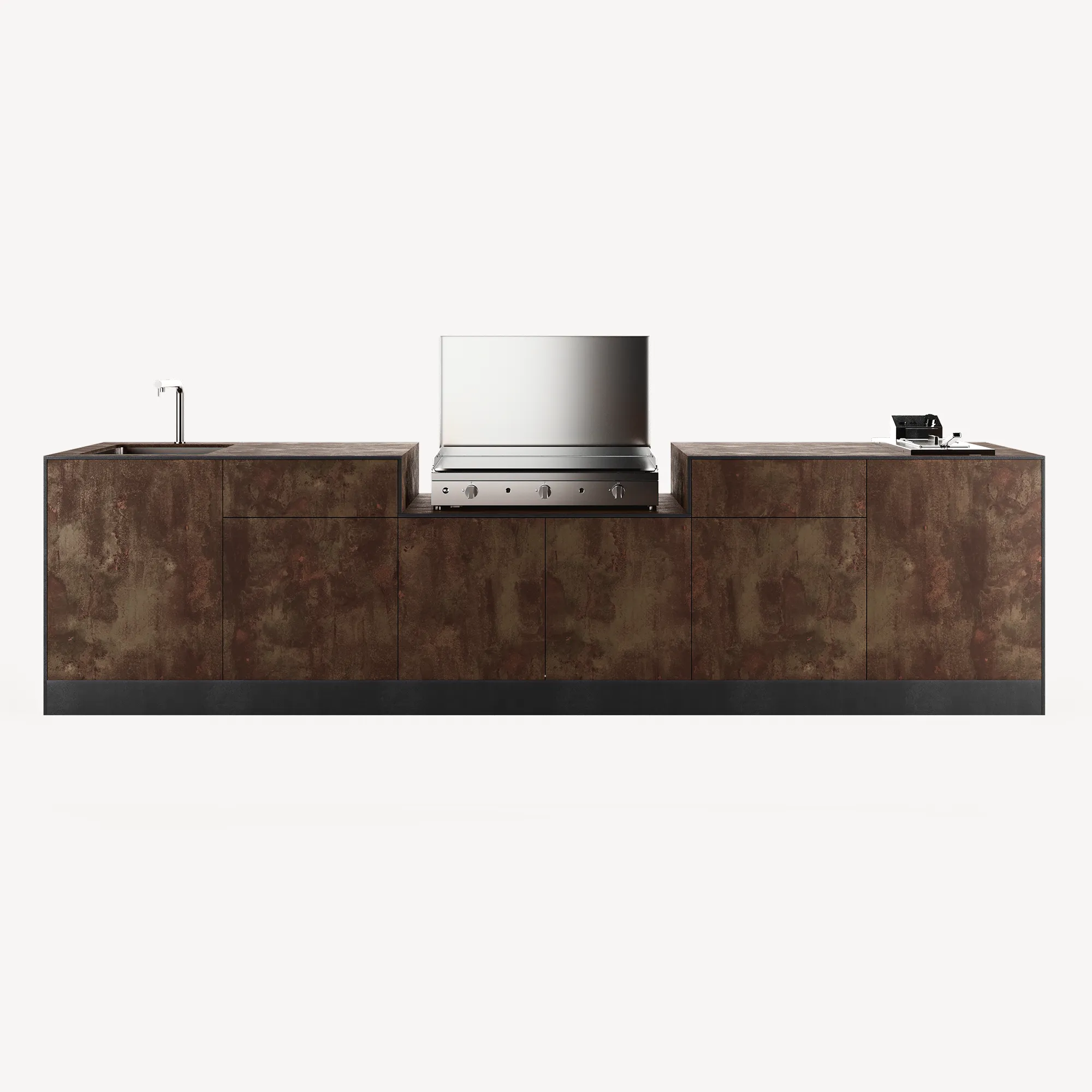 Belharra-Compact-Firecoat Cuisine extérieur avec plancha à poser friteuse encastré intégré évier et mitigeur