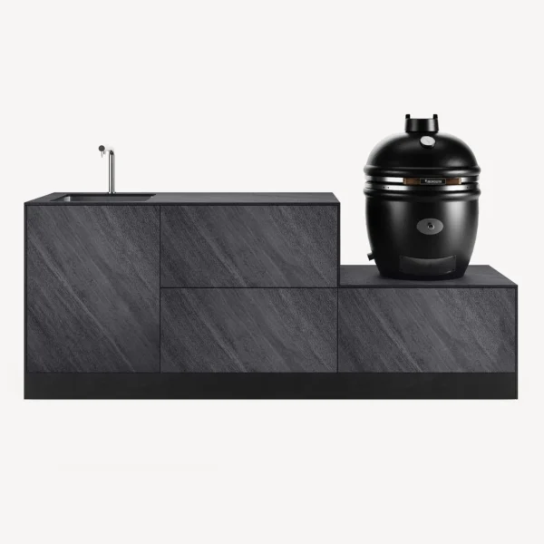 cuisine extérieur avec kamado bbq grill évier mitigeur