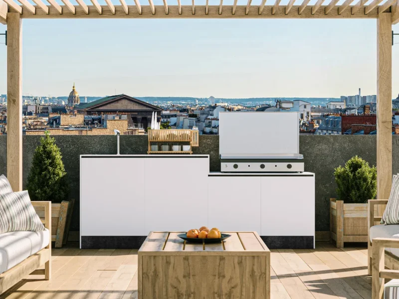 modèle cuisine d'été extérieur terrasse balcon ville immeuble rooftop
