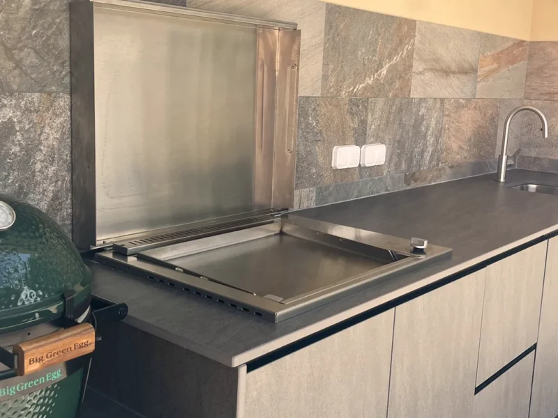 cuisine d'extérieur kamado bbq plancha évier mitigeur céramique contemporain design haut de gamme