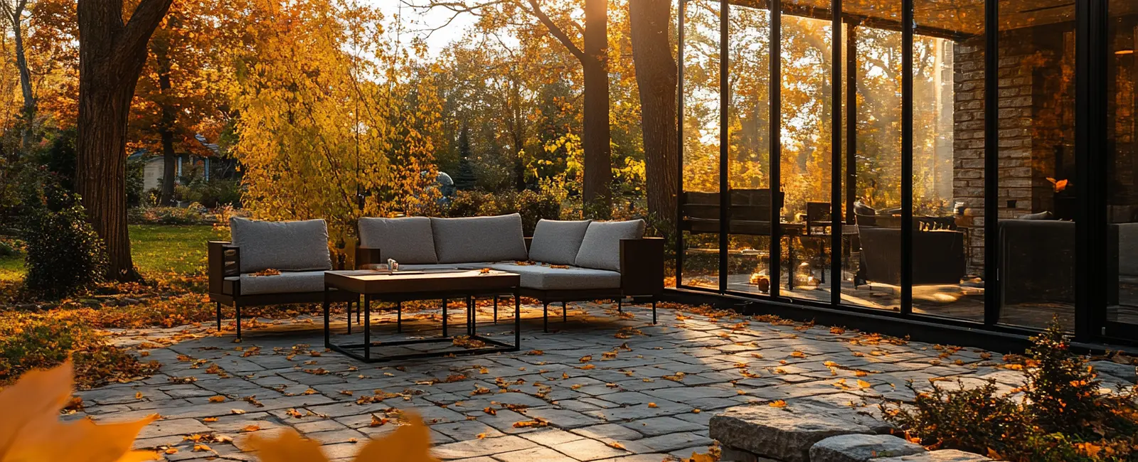 terrasse jardin automne table salon véranda