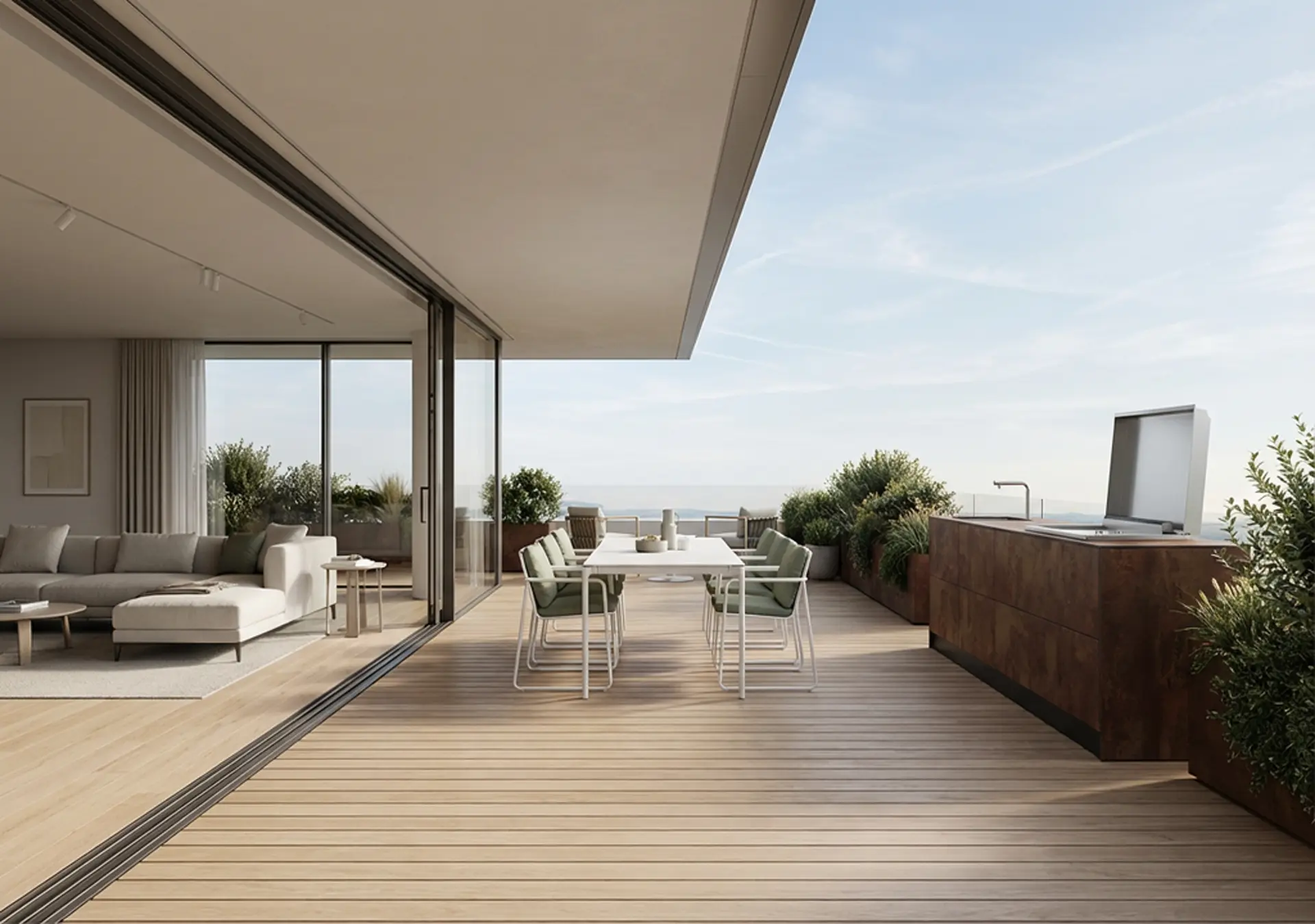 cuisine extérieure cuisinedété avec plancha encastré intégré évier mitigeur terrasse appartement Royan Charente Maritime Nouvelle Aquitaine