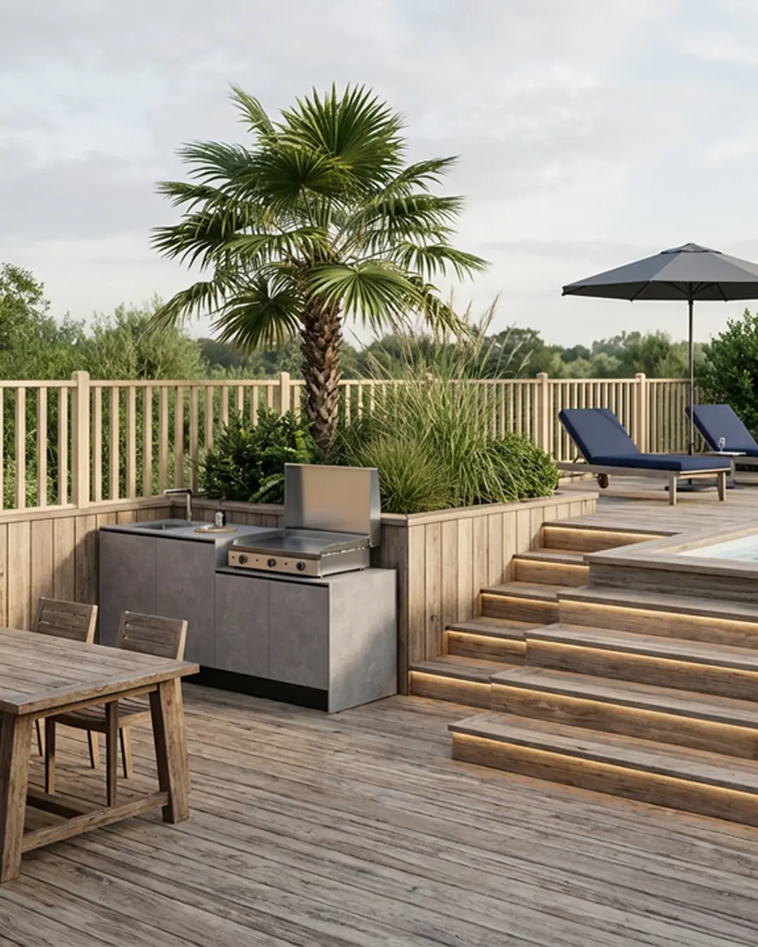 cuisine extérieure cuisinedété avec plancha à poser petite terrasse Vannes Morbihan Bretagne