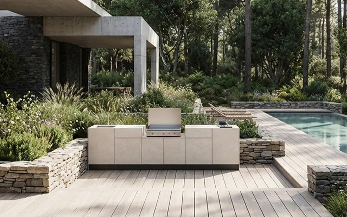 cuisine extérieure complète cuisinedété avec plancha à poser friteuse encastré évier mitigeur Vannes Morbihan Bretagne