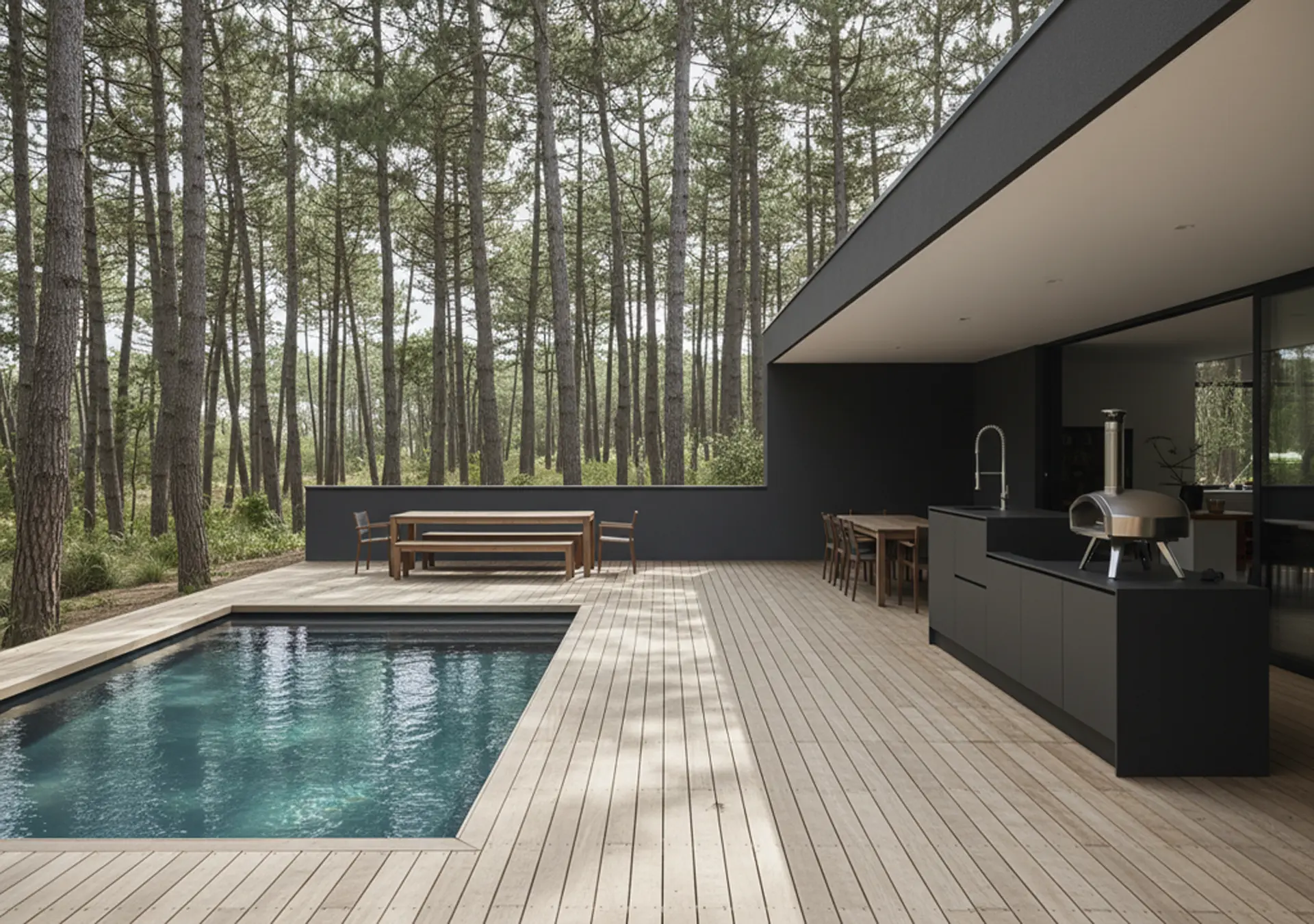 cuisinedété cuisine d'extérieur terrasse piscine