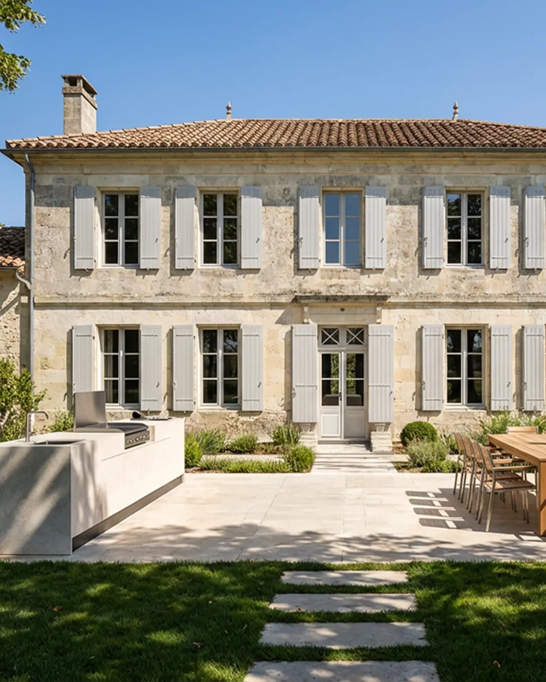 cuisine extérieure avec plancha à poser évier mitigeur inox terrasse maison Cognac Charente Nouvelle Aquitaine