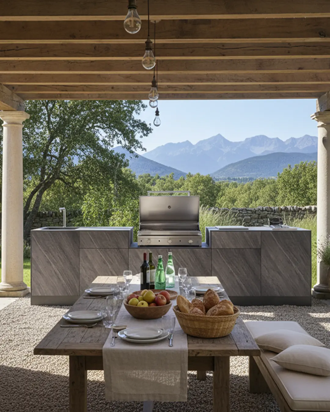 cuisinedété avec plancha ) poser, friteuse couvert sous toit vue Pau Pyrénées Orientales