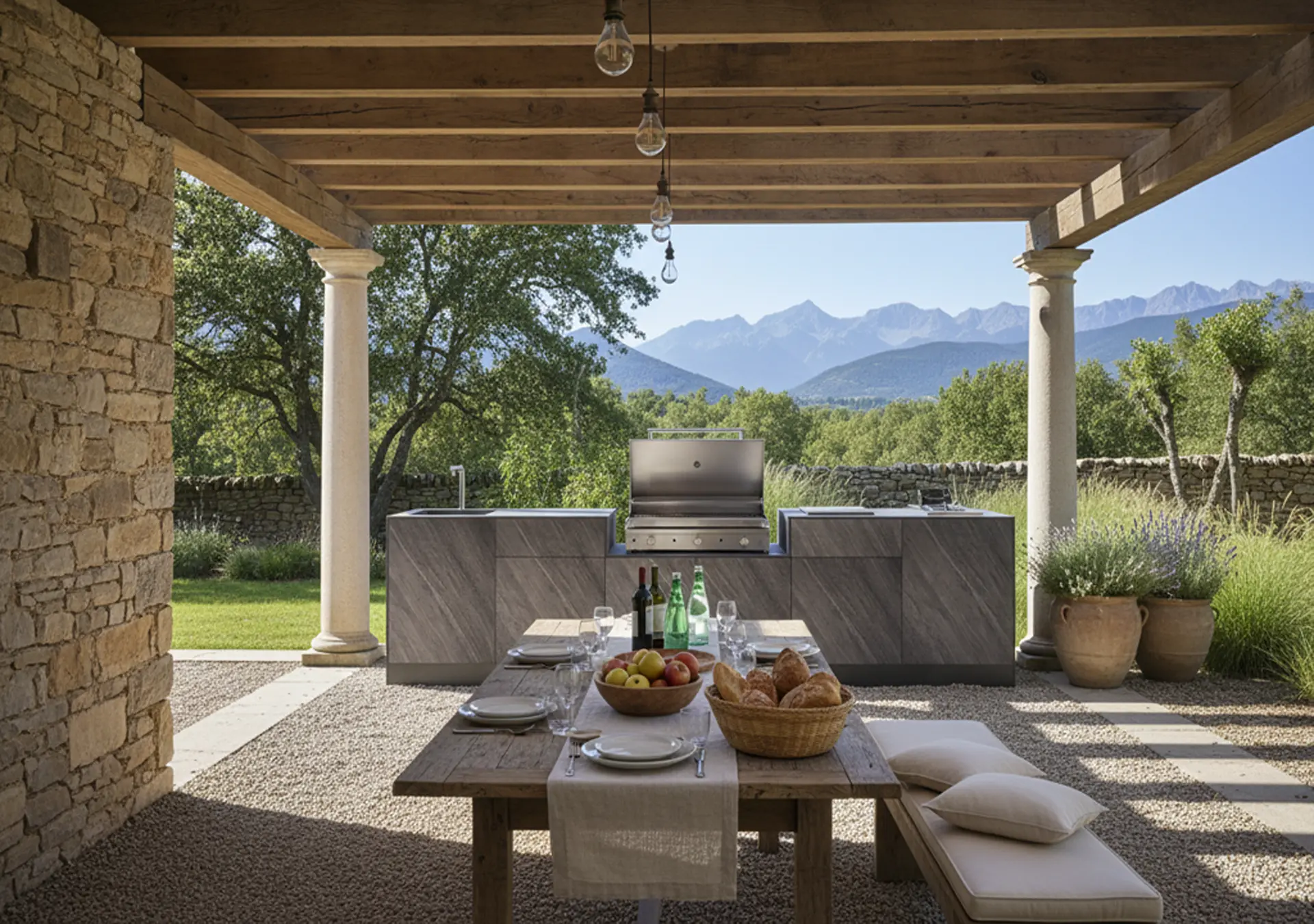 cuisinedété avec plancha ) poser, friteuse couvert sous toit vue Pau Pyrénées Orientales
