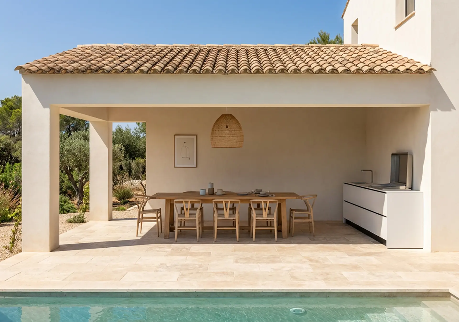 cuisinedete cuisine extérieure pool house plancha pergola aménagement extérieur