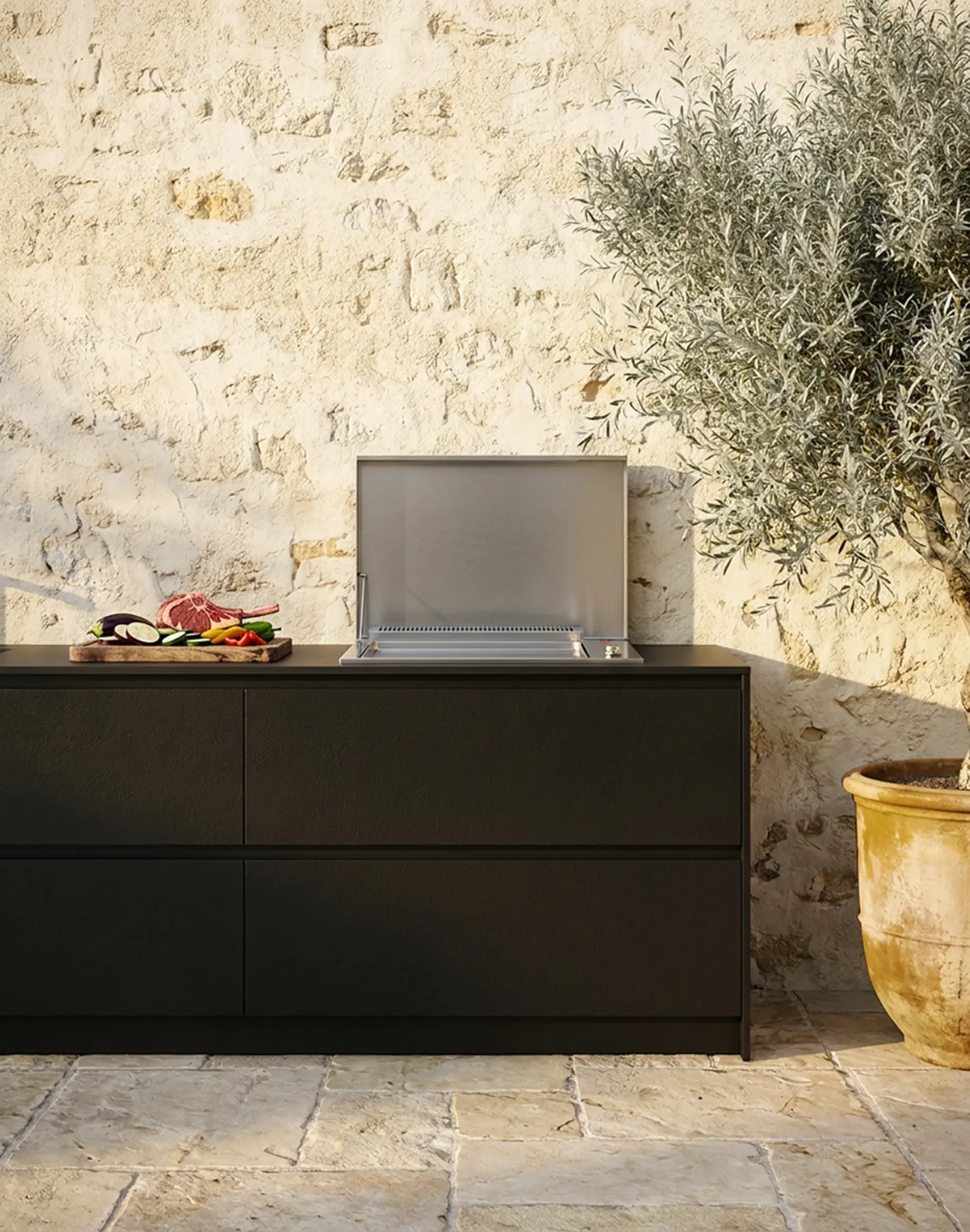cuisinedete cuisine exterieure avec plancha encastrée électrique