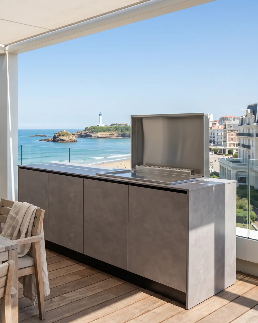 cuisiendété cuisine d'été extérieur céramique avec plancha terrasse vue mer Biarritz Pays Basque Pyrénées Atlantique