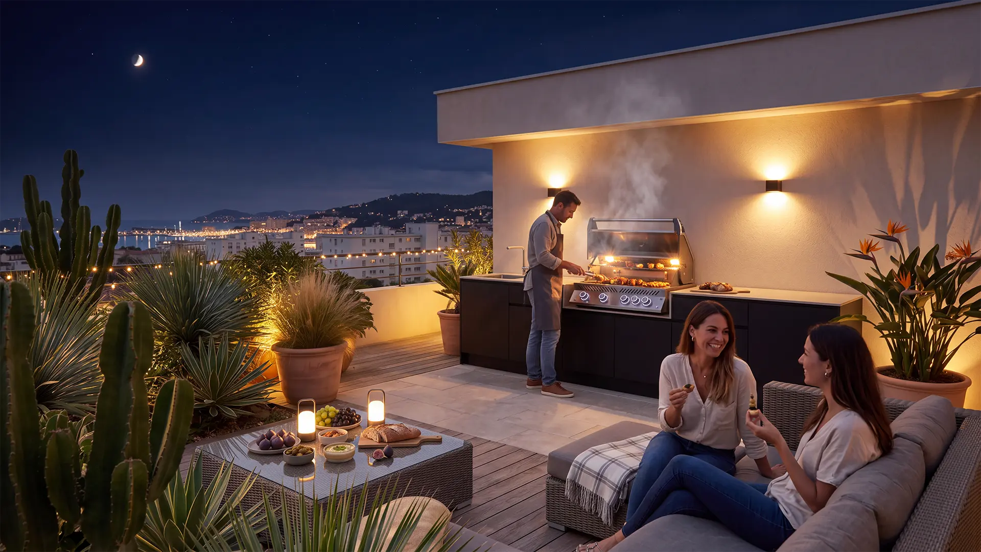 cuisinedete cuisine extérieure sur mesure barbecue évier mitigeur éclairage extérieur terrasse toulon